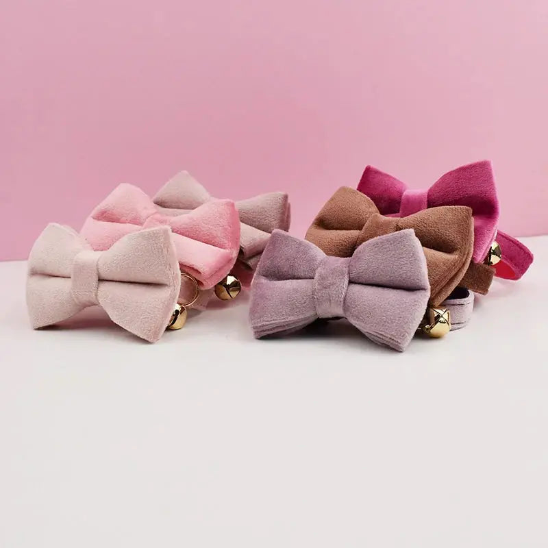 Cat  Bell Bow Tie Velvet Collar - Pawthrive