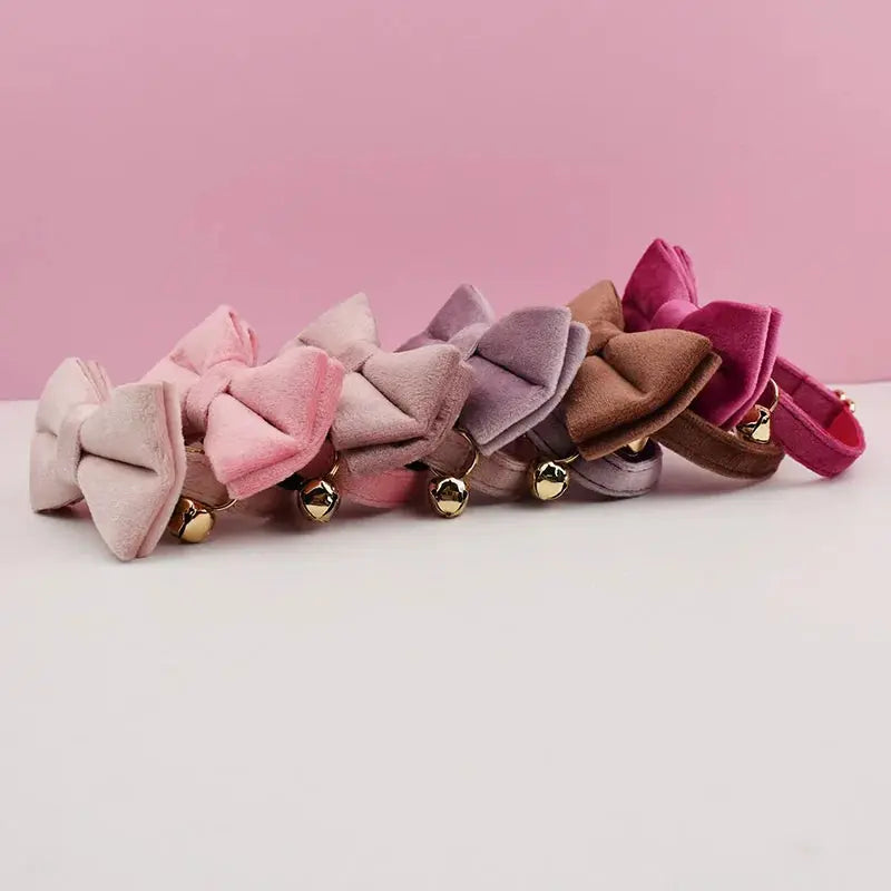 Cat  Bell Bow Tie Velvet Collar - Pawthrive