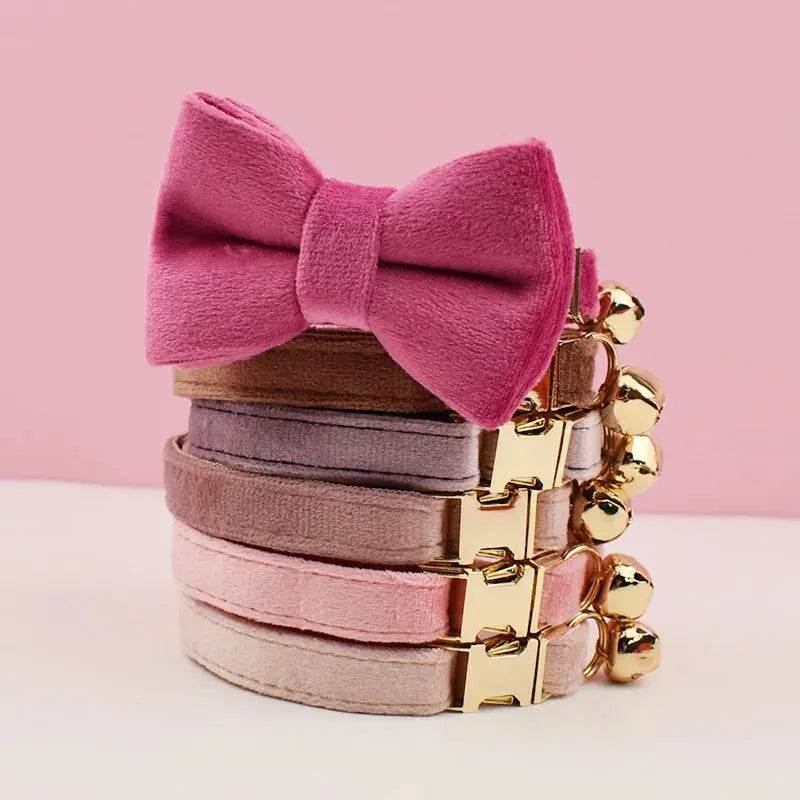 Cat  Bell Bow Tie Velvet Collar - Pawthrive