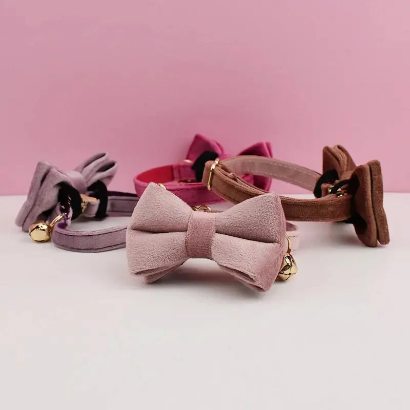 Cat  Bell Bow Tie Velvet Collar - Pawthrive